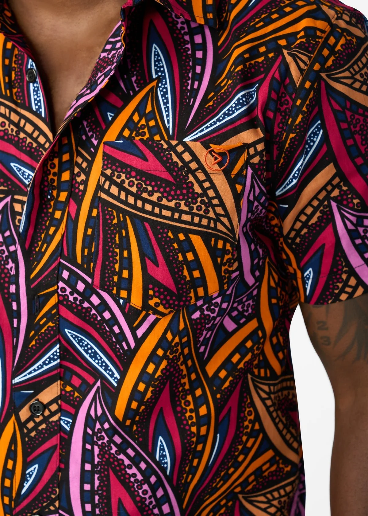 Keyon Men's African Print Button-Up Shirt (Sunset Leaves) - Image 4