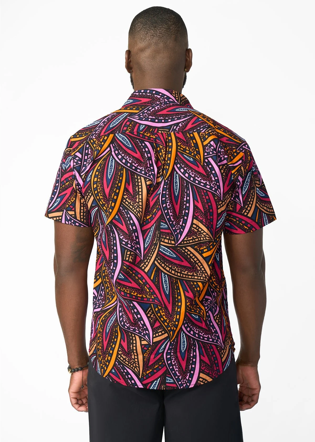Keyon Men's African Print Button-Up Shirt (Sunset Leaves) - Image 7
