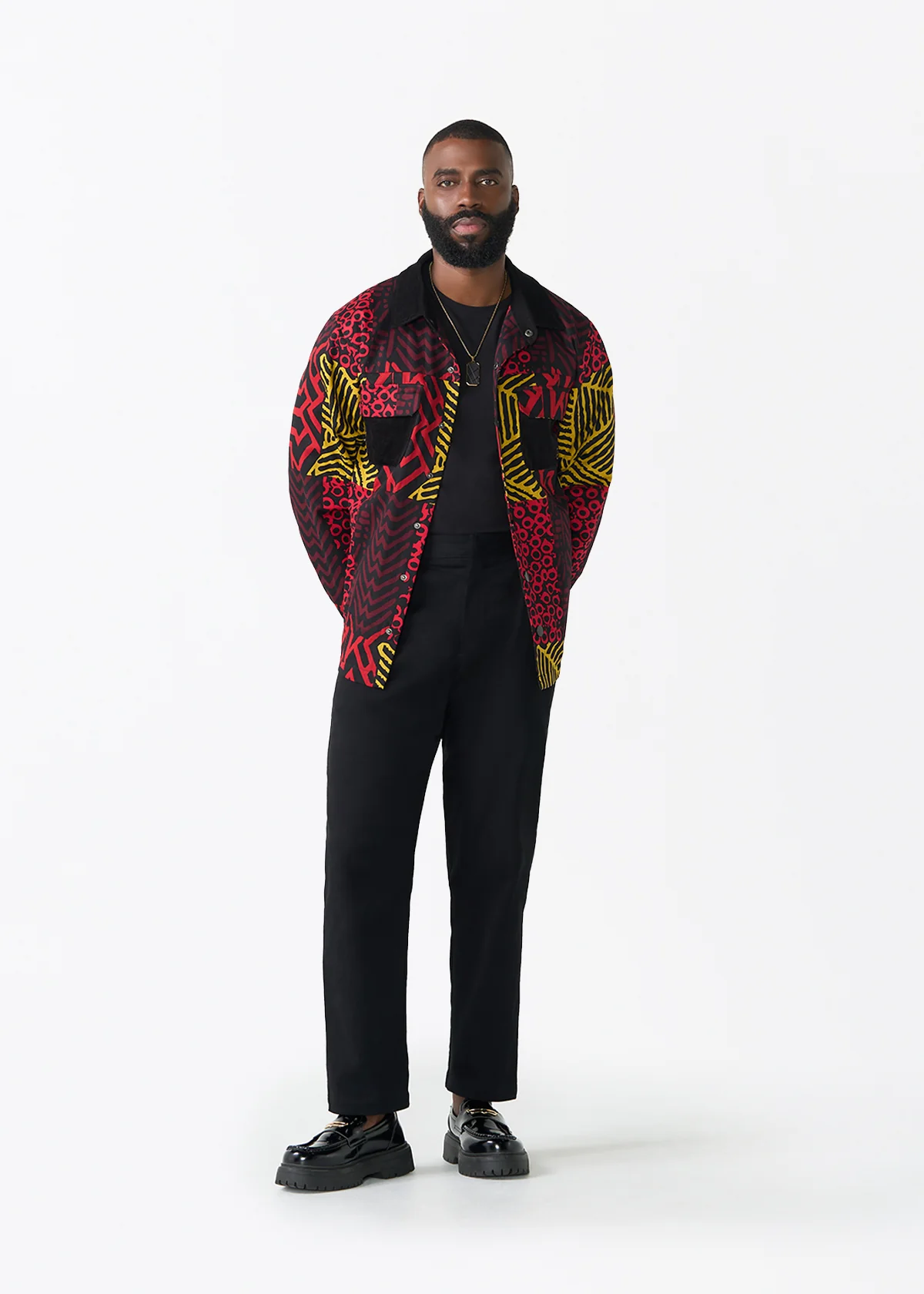 Khalid Men's African Print Twill Shirt Jacket (Black Cherry Multipattern) - Clearance - Image 2