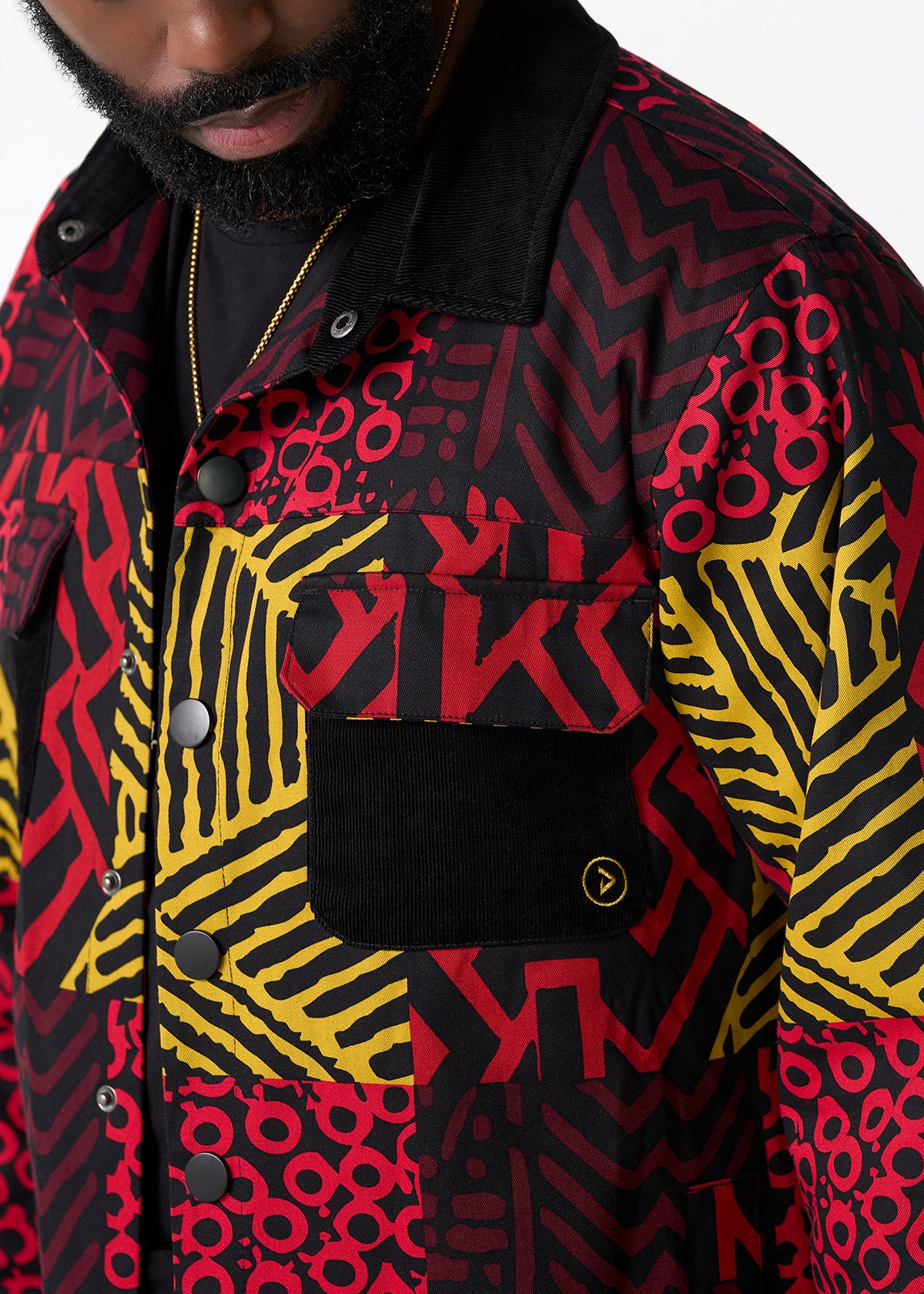 Khalid Men's African Print Twill Shirt Jacket (Black Cherry Multipattern) - Clearance - Image 3