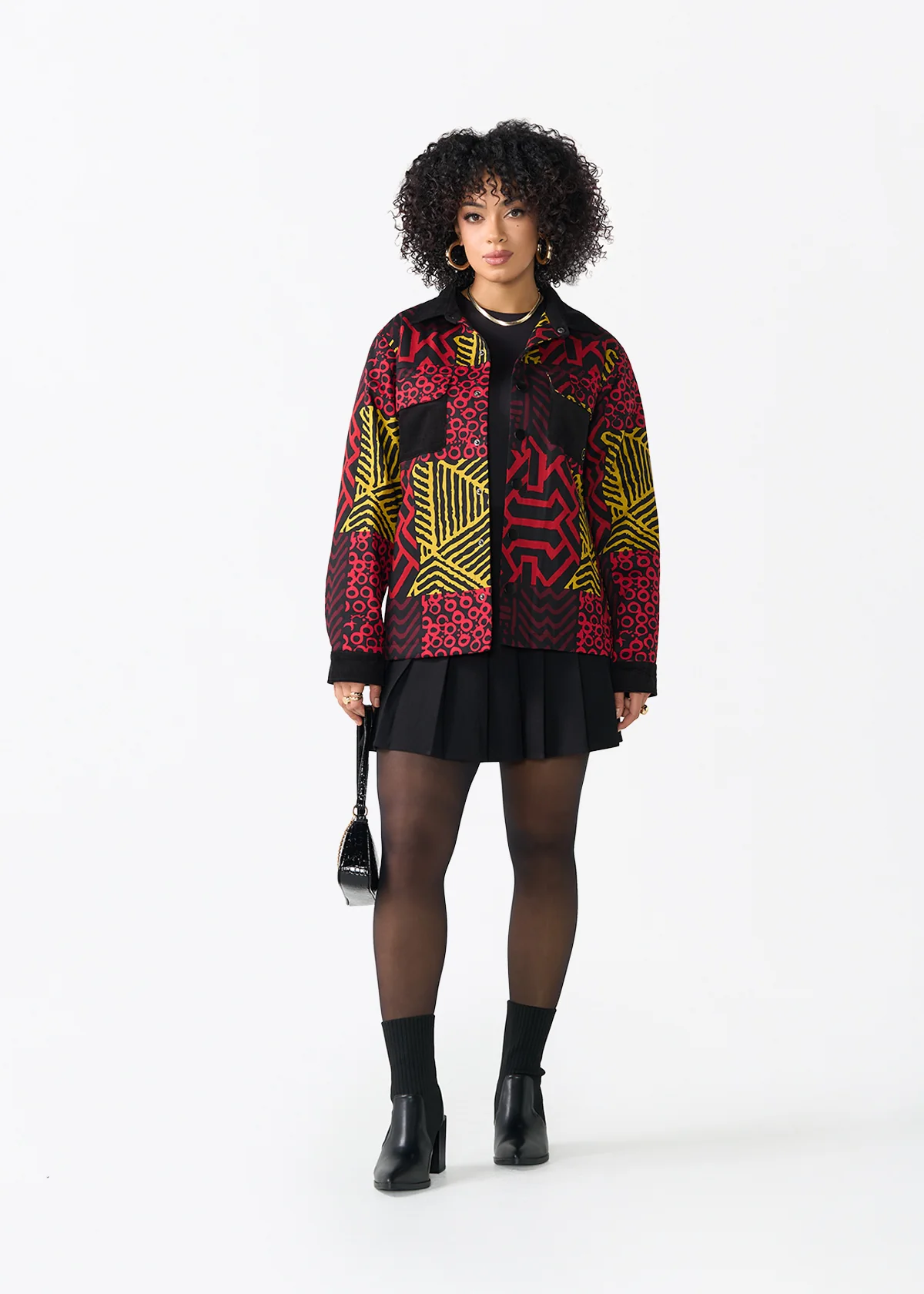 Khalid Men's African Print Twill Shirt Jacket (Black Cherry Multipattern) - Clearance - Image 4