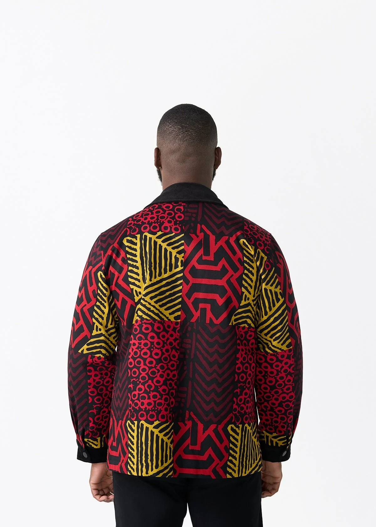Khalid Men's African Print Twill Shirt Jacket (Black Cherry Multipattern) - Clearance - Image 5