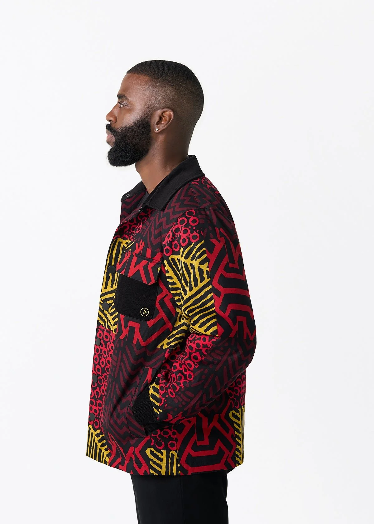 Khalid Men's African Print Twill Shirt Jacket (Black Cherry Multipattern) - Clearance - Image 6