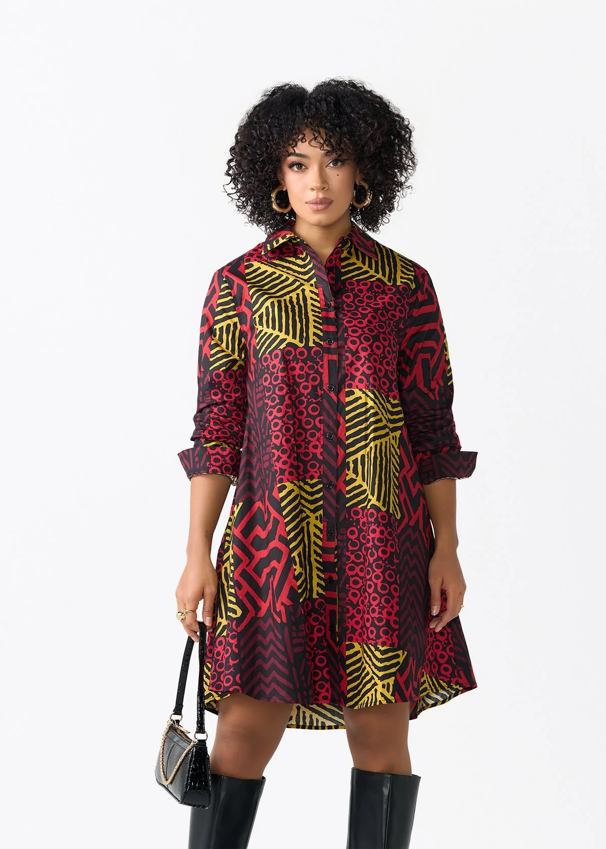 Kianga Women's African Print Shirt Dress (Black Cherry Multipattern) - Image 2