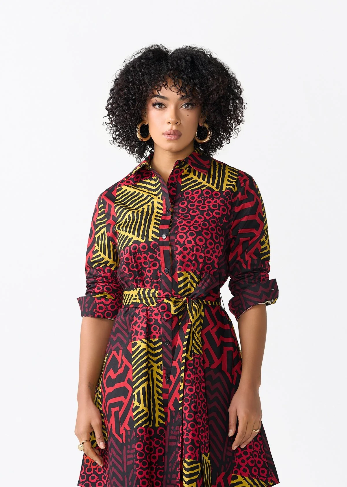 Kianga Women's African Print Shirt Dress (Black Cherry Multipattern) - Image 3