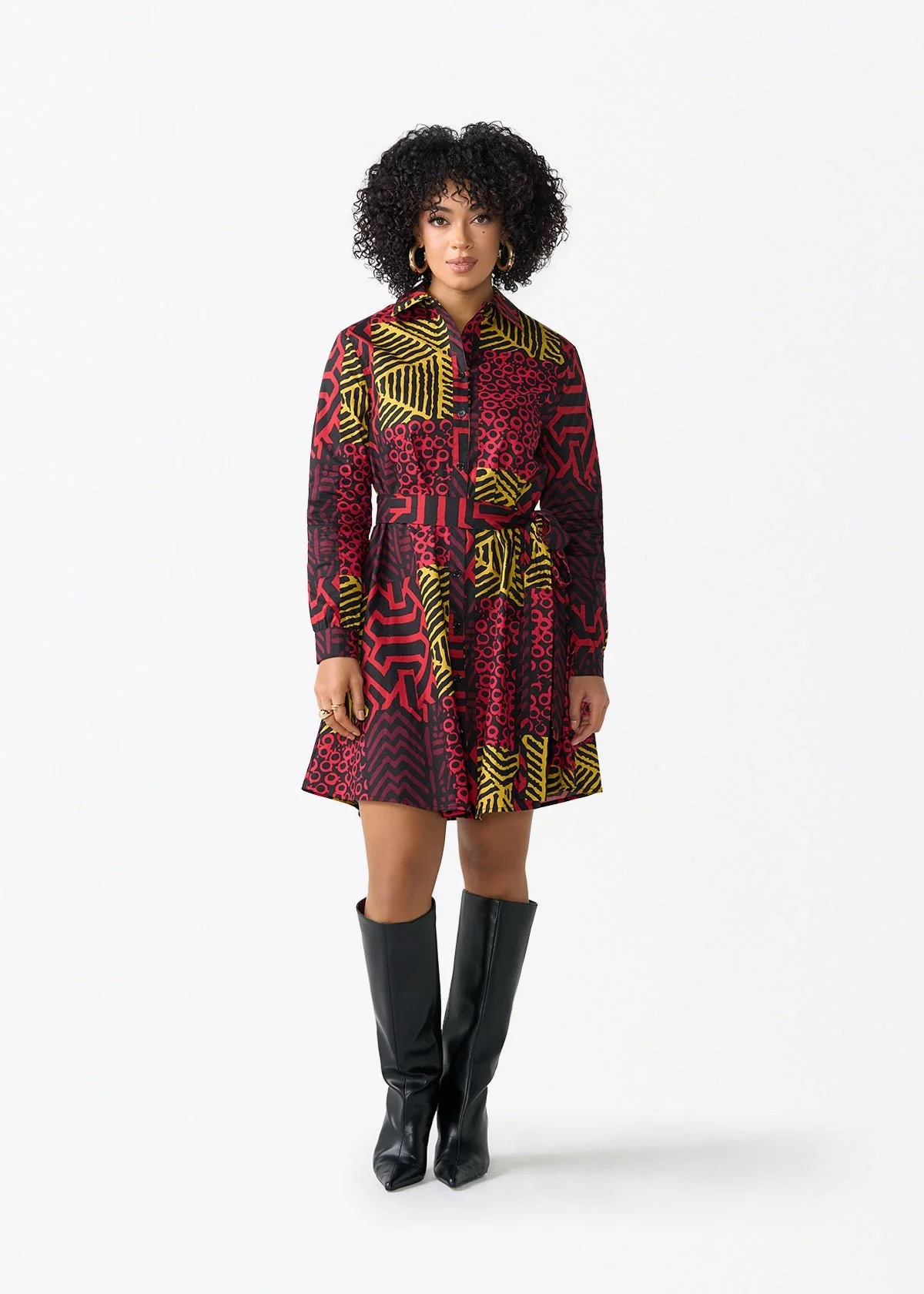 Kianga Women's African Print Shirt Dress (Black Cherry Multipattern) - Image 4