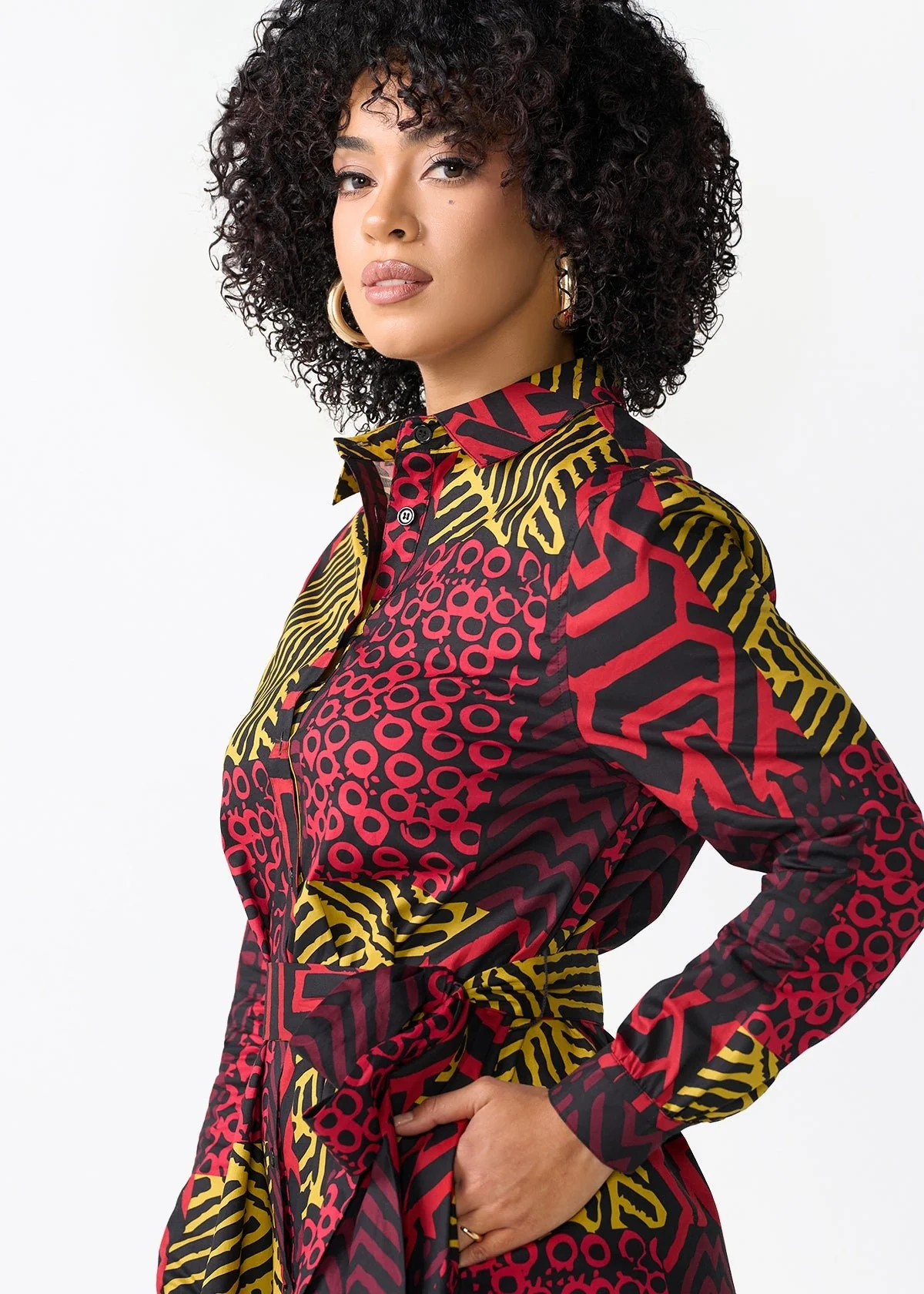 Kianga Women's African Print Shirt Dress (Black Cherry Multipattern) - Image 5