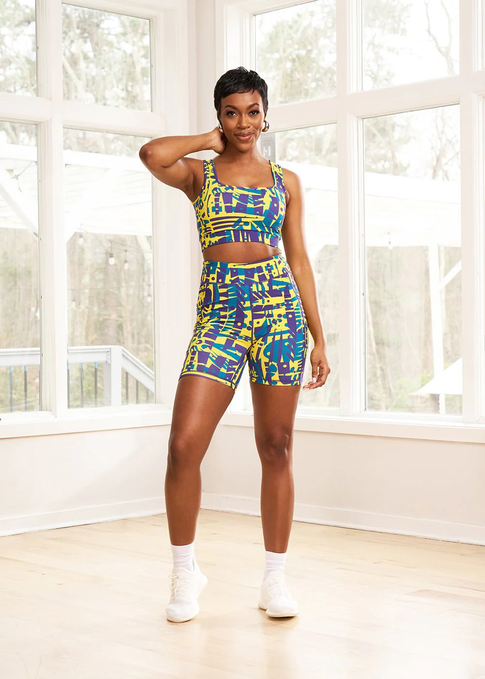 Kimba Women's African Print Biker Shorts (Neon Tropical Stamps) - Image 4