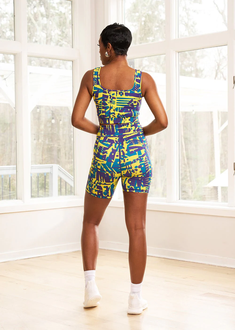 Kimba Women's African Print Biker Shorts (Neon Tropical Stamps) - Image 6