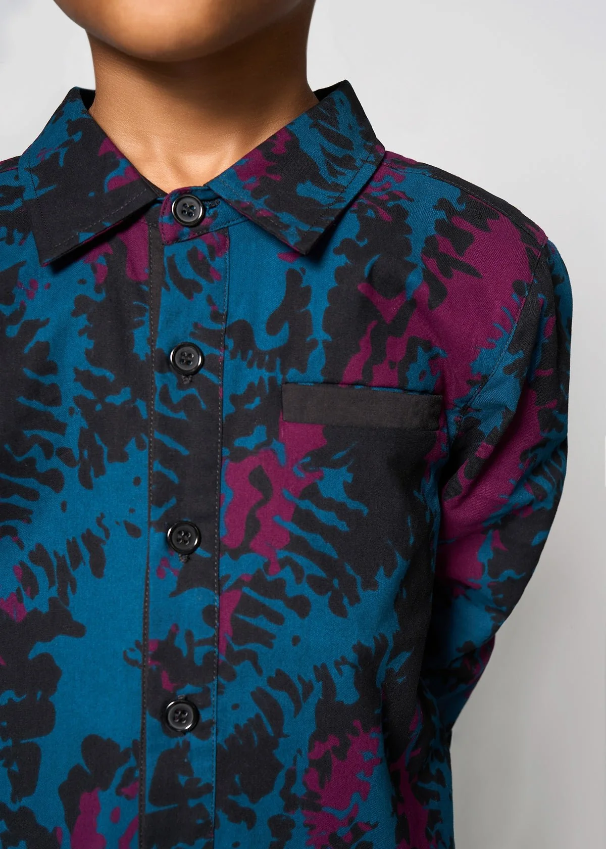Kioko Boy's African Print Button-Up (Midnight Teal Abstract) - Clearance - Image 3