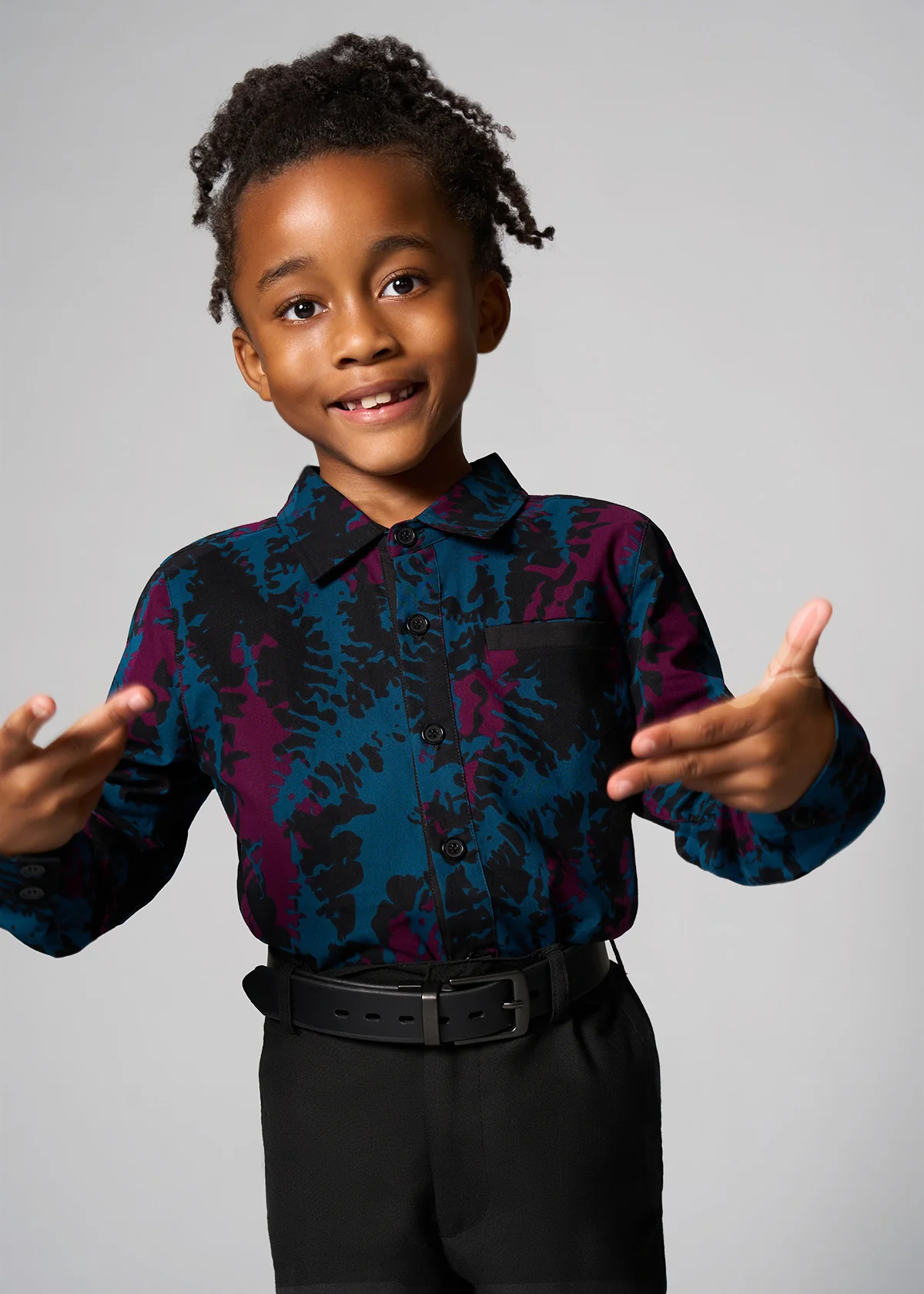 Kioko Boy's African Print Button-Up (Midnight Teal Abstract) - Clearance - Image 4