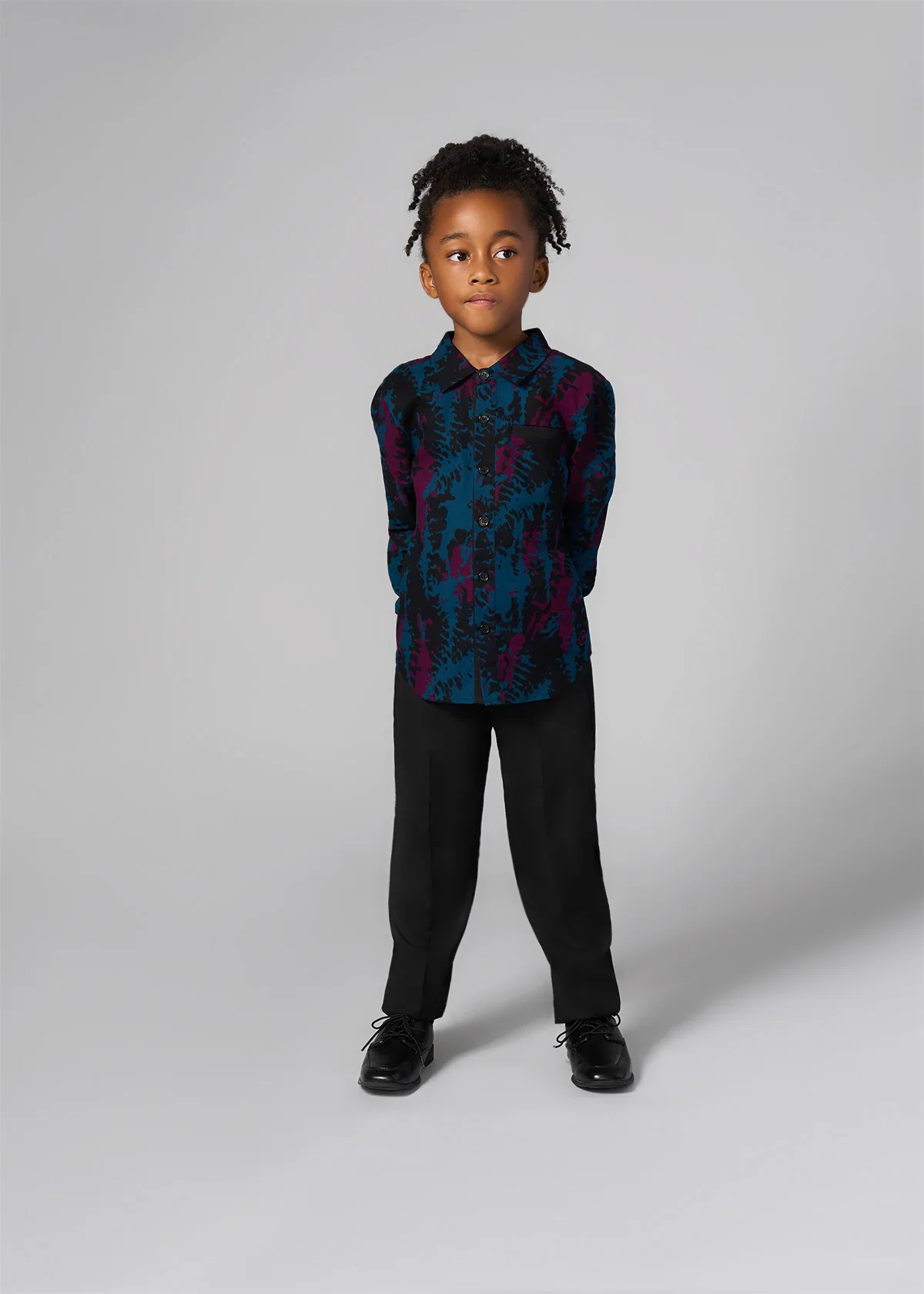 Kioko Boy's African Print Button-Up (Midnight Teal Abstract) - Clearance - Image 6