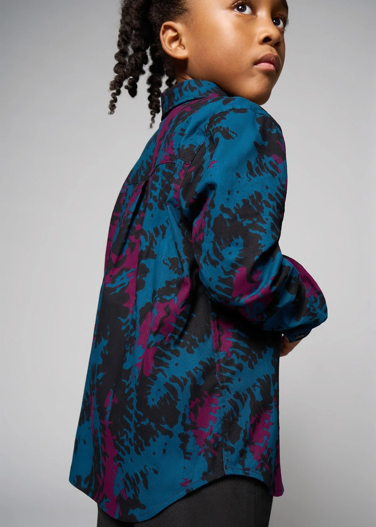 Kioko Boy's African Print Button-Up (Midnight Teal Abstract) - Clearance - Image 7