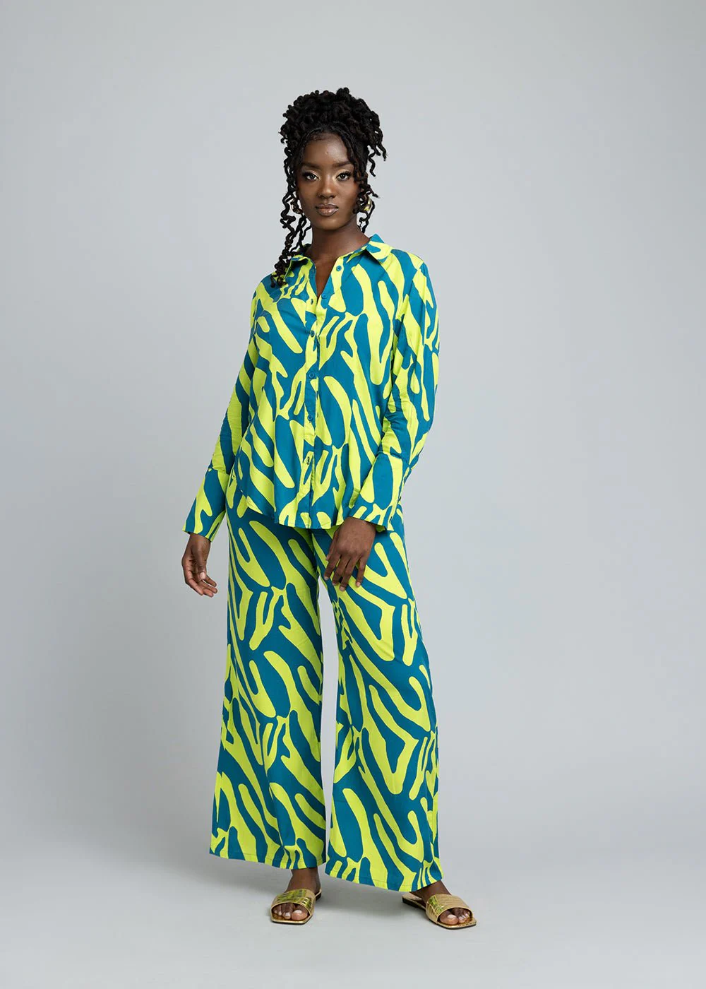 Kwamena Women's African Print Button-Up Shirt (Lime Zebra Abstract) - Image 5