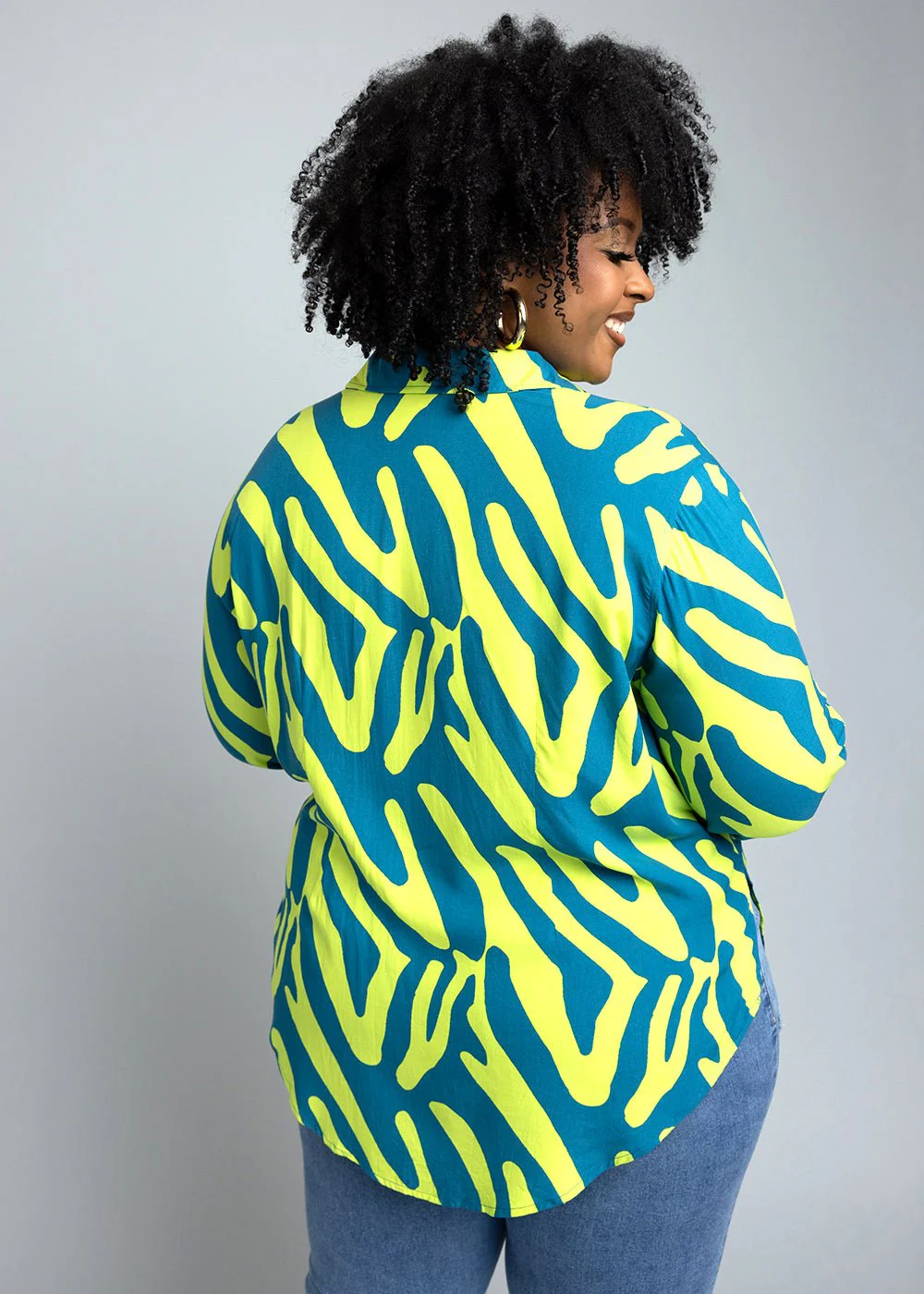 Kwamena Women's African Print Button-Up Shirt (Lime Zebra Abstract) - Image 6