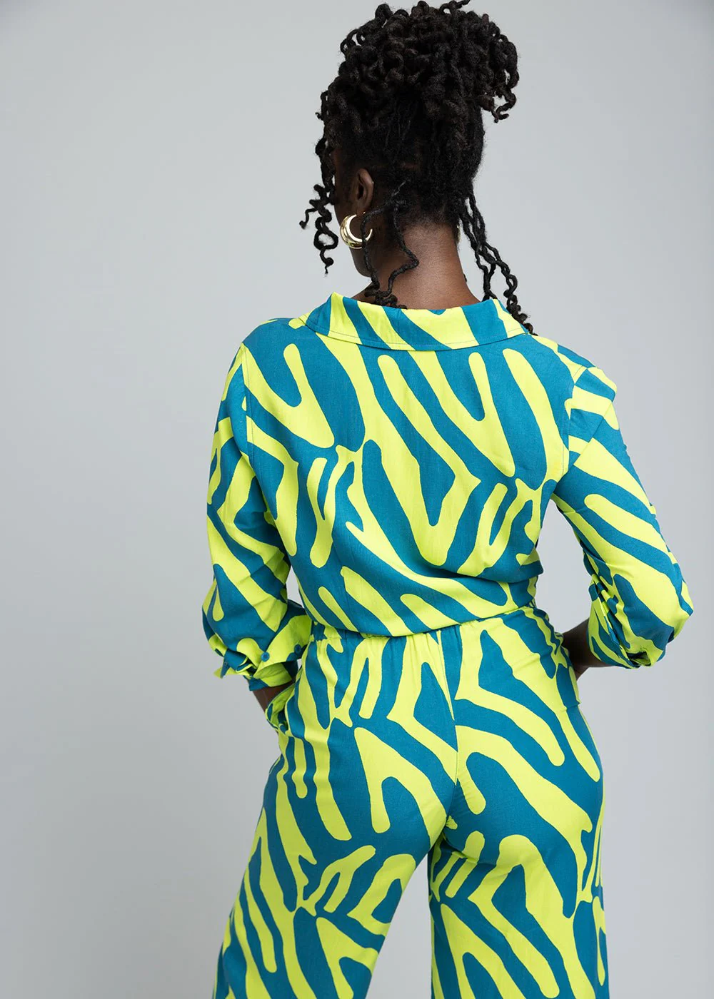 Kwamena Women's African Print Button-Up Shirt (Lime Zebra Abstract) - Image 7