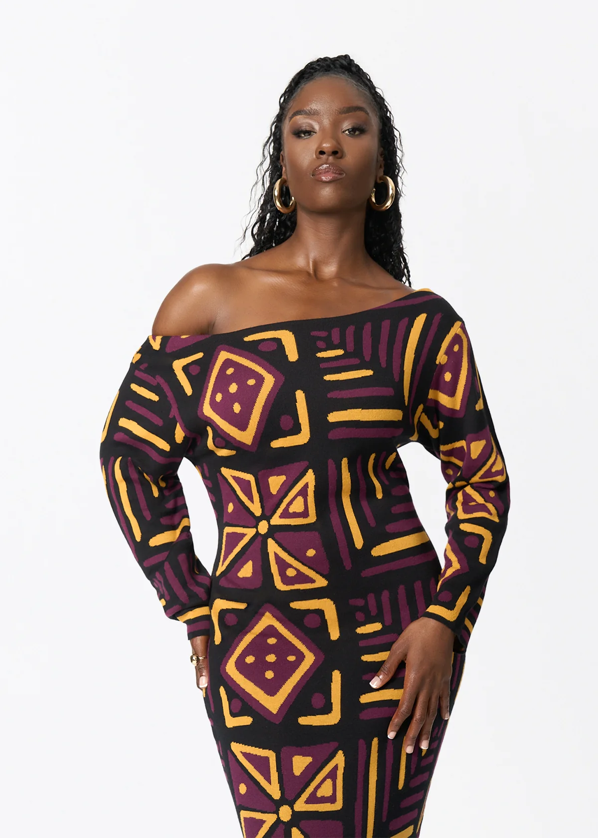Ladi Women's African Print Sweater Dress (Plum Black Tribal) - Image 3