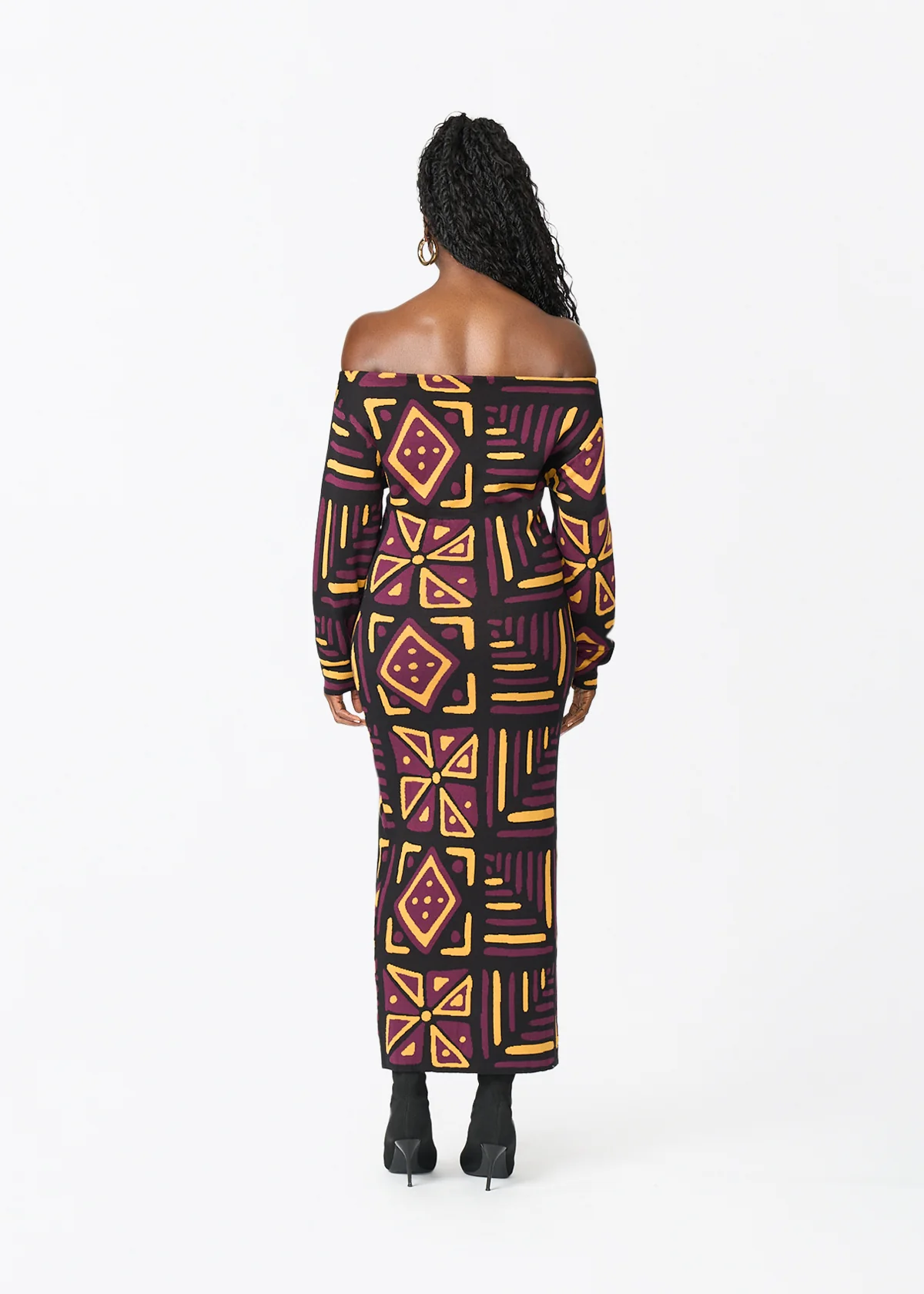 Ladi Women's African Print Sweater Dress (Plum Black Tribal) - Image 4