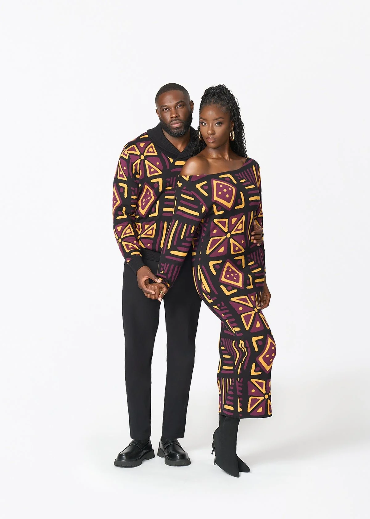 Ladi Women's African Print Sweater Dress (Plum Black Tribal) - Image 5