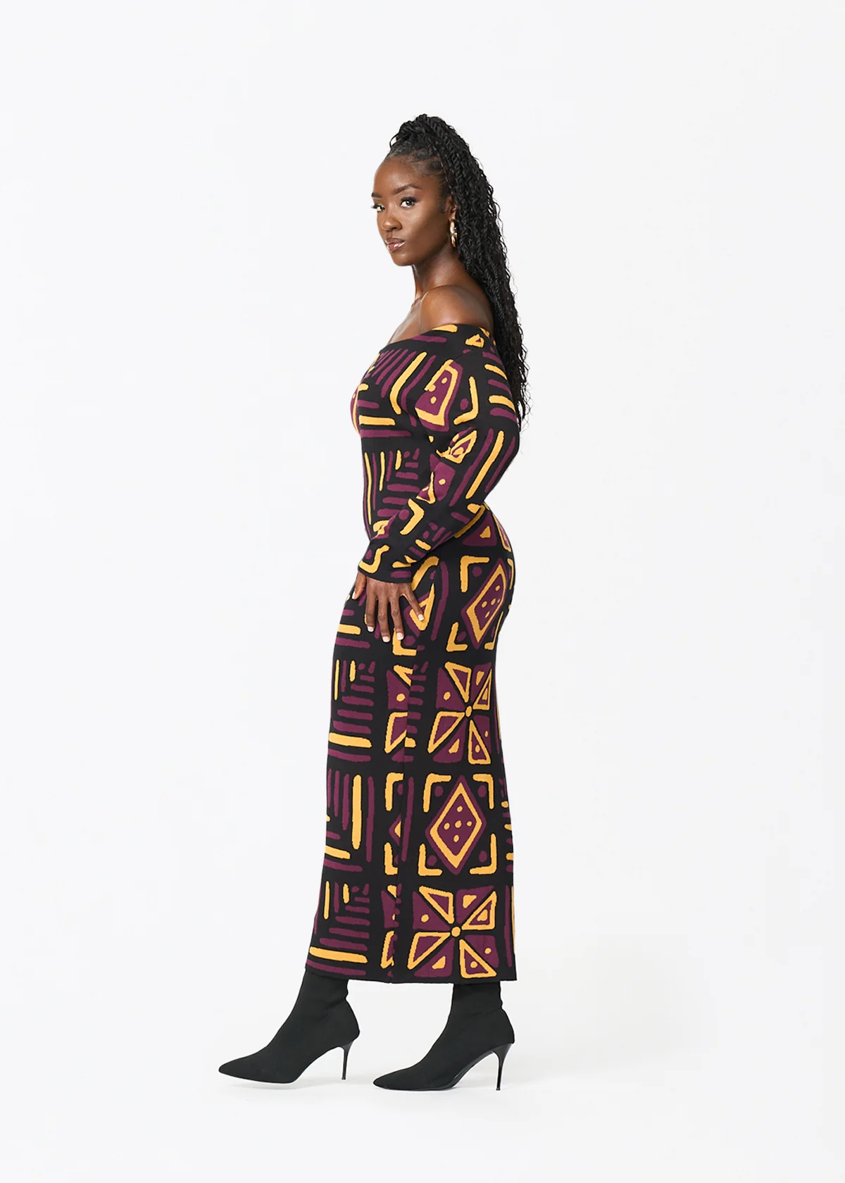 Ladi Women's African Print Sweater Dress (Plum Black Tribal) - Image 6
