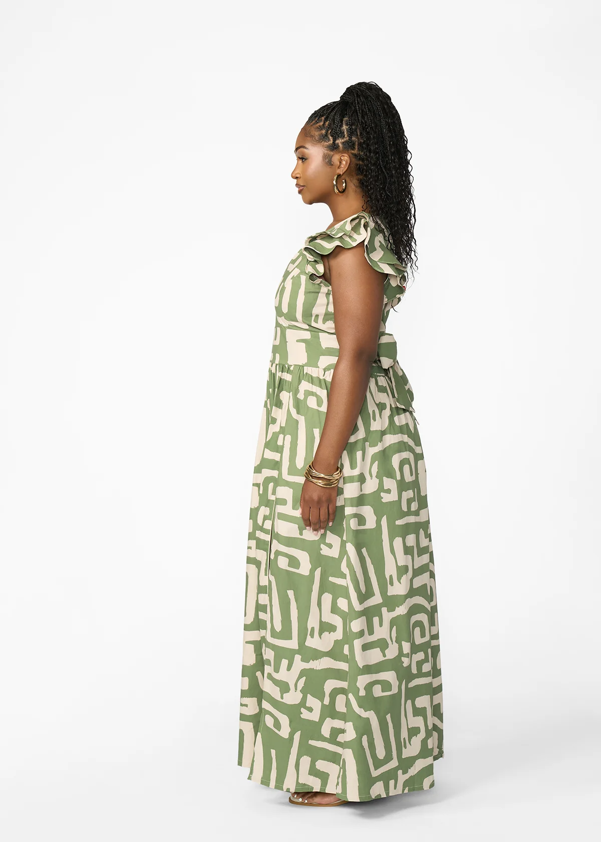 Lelisa Women's African Print Maxi Dress (Olive Geometric) - Image 5