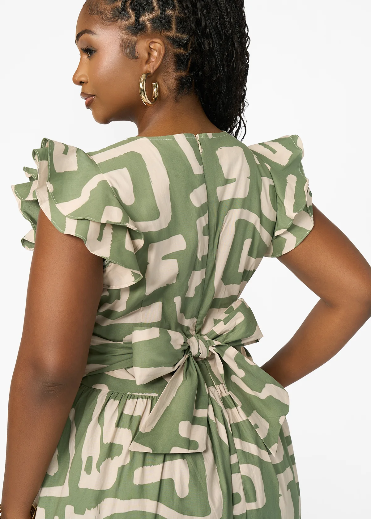Lelisa Women's African Print Maxi Dress (Olive Geometric) - Image 6