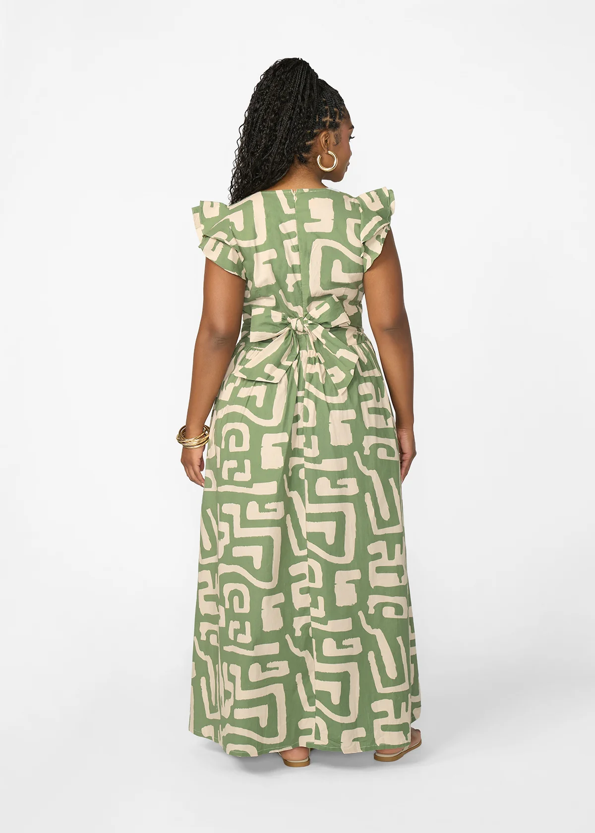 Lelisa Women's African Print Maxi Dress (Olive Geometric) - Image 7