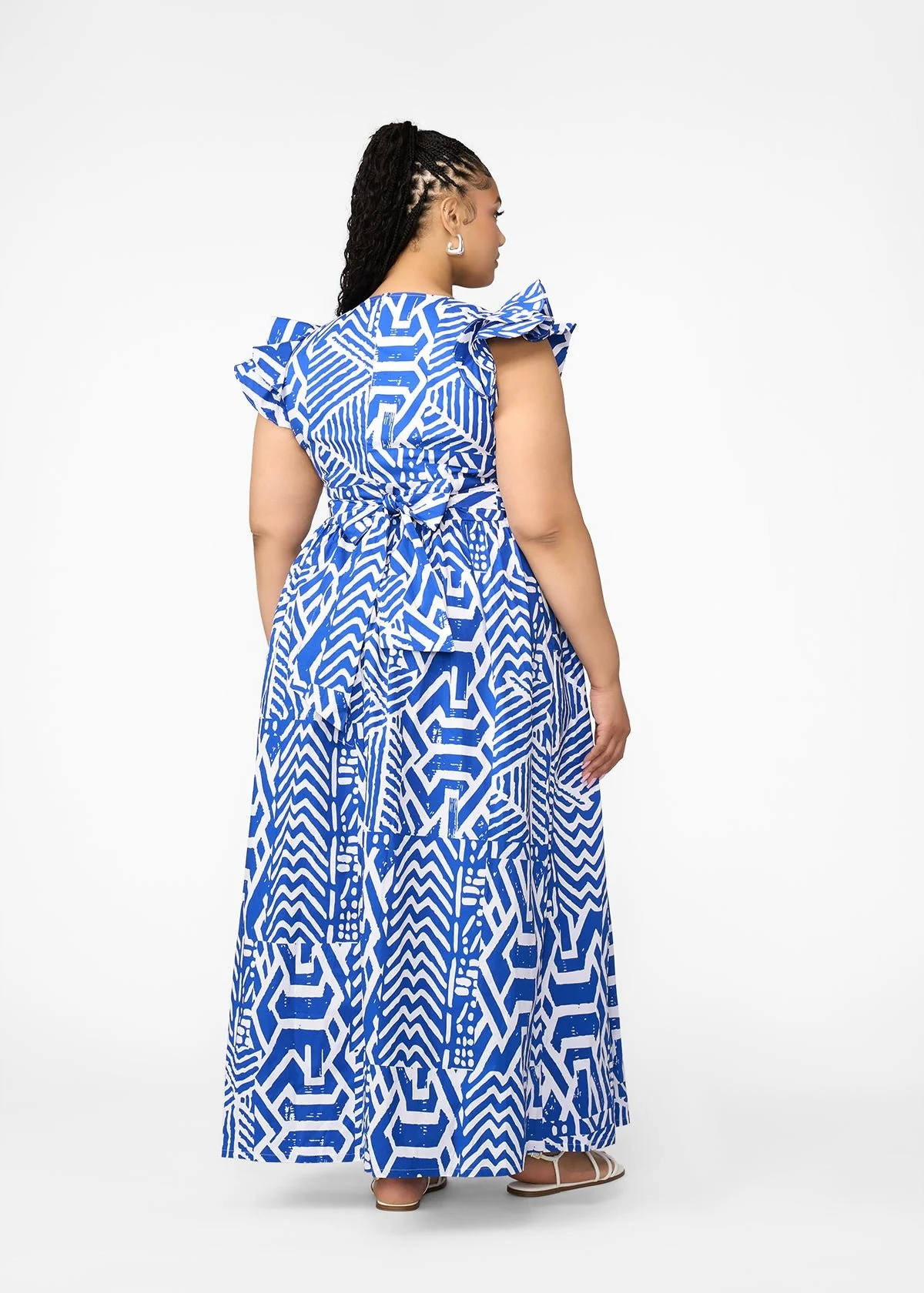 Lelisa Women's African Print Maxi Dress (White Cobalt Tribal) - Image 3