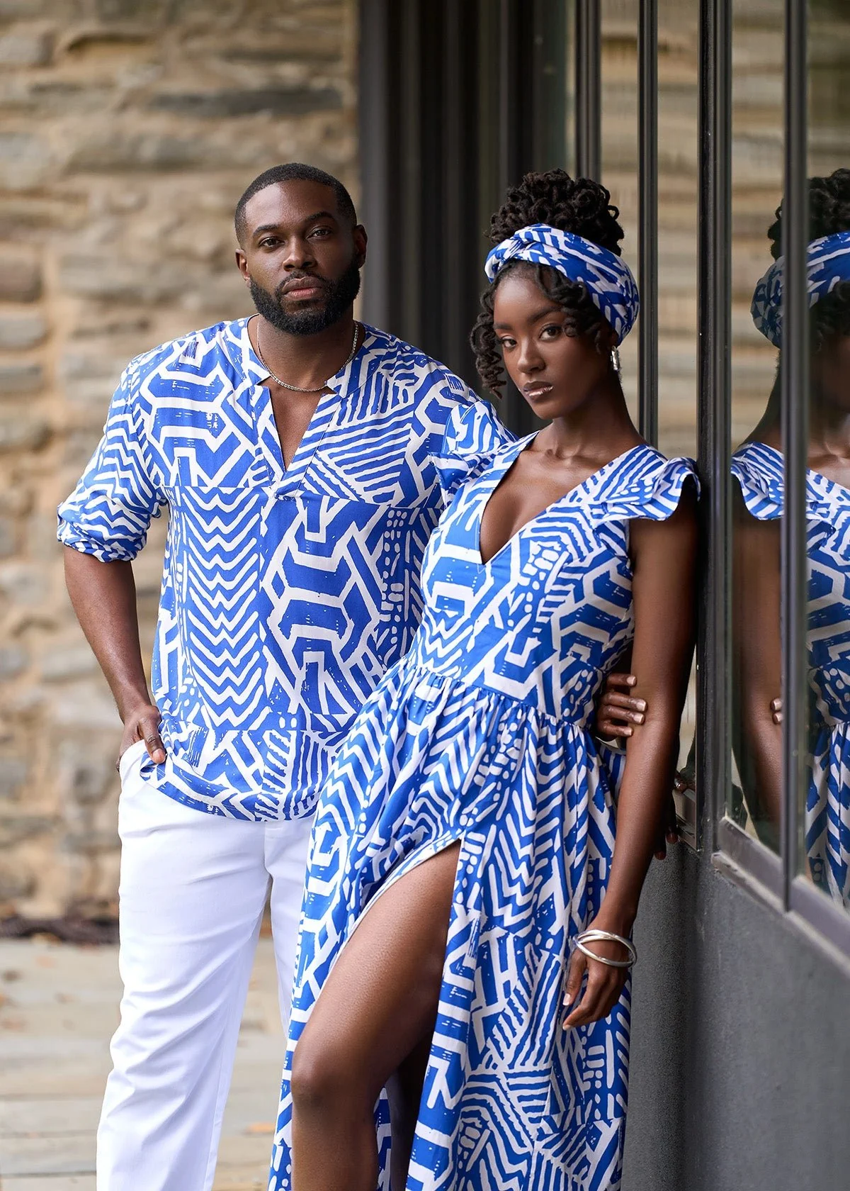 Lelisa Women's African Print Maxi Dress (White Cobalt Tribal) - Image 4