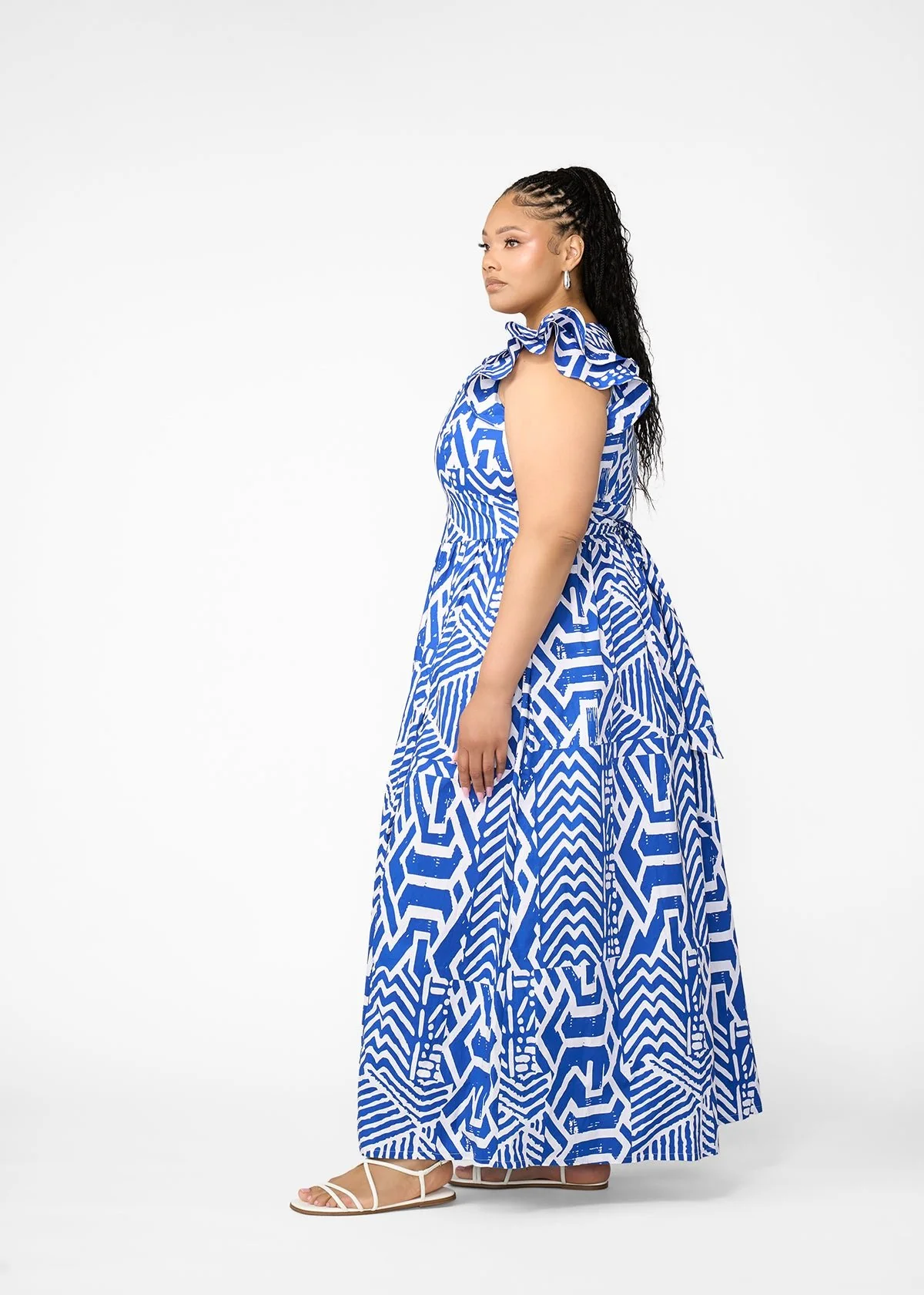 Lelisa Women's African Print Maxi Dress (White Cobalt Tribal) - Image 5
