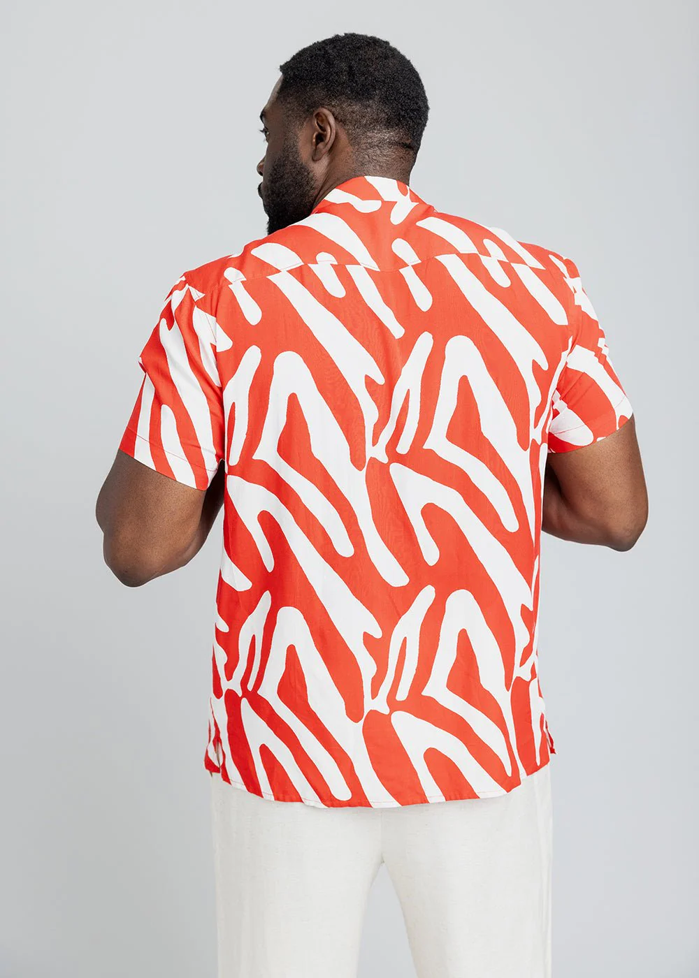 Malik Men's African Print Button-Up Shirt (Deep Orange Zebra Abstract) - Image 3