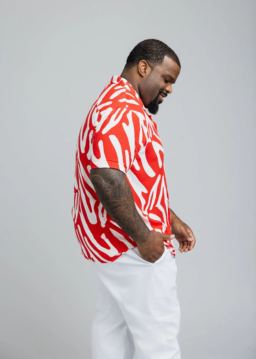 Malik Men's African Print Button-Up Shirt (Deep Orange Zebra Abstract) - Image 4