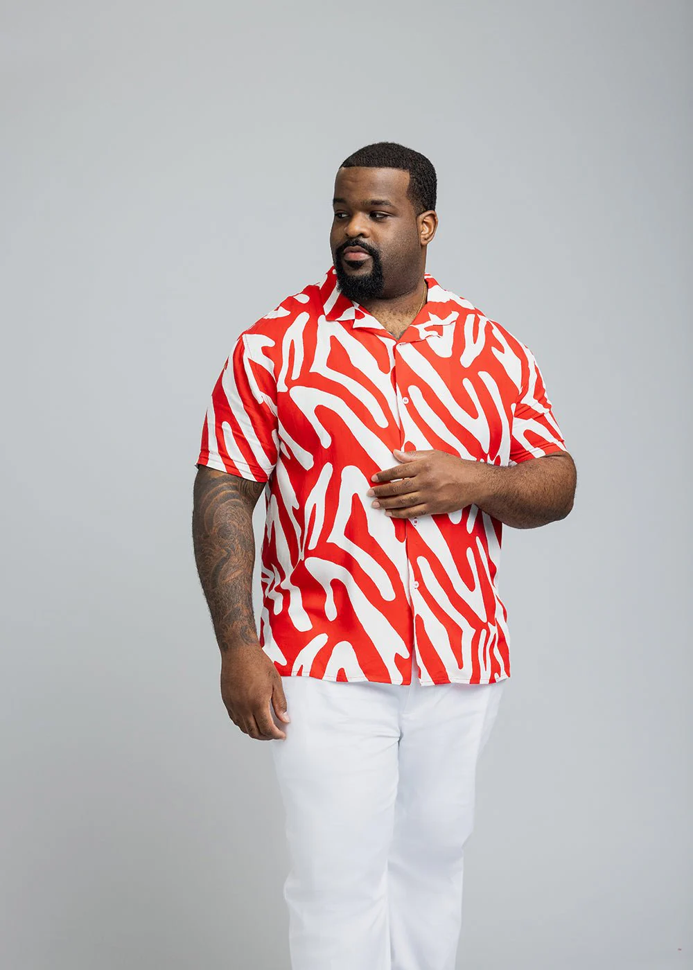 Malik Men's African Print Button-Up Shirt (Deep Orange Zebra Abstract) - Image 6