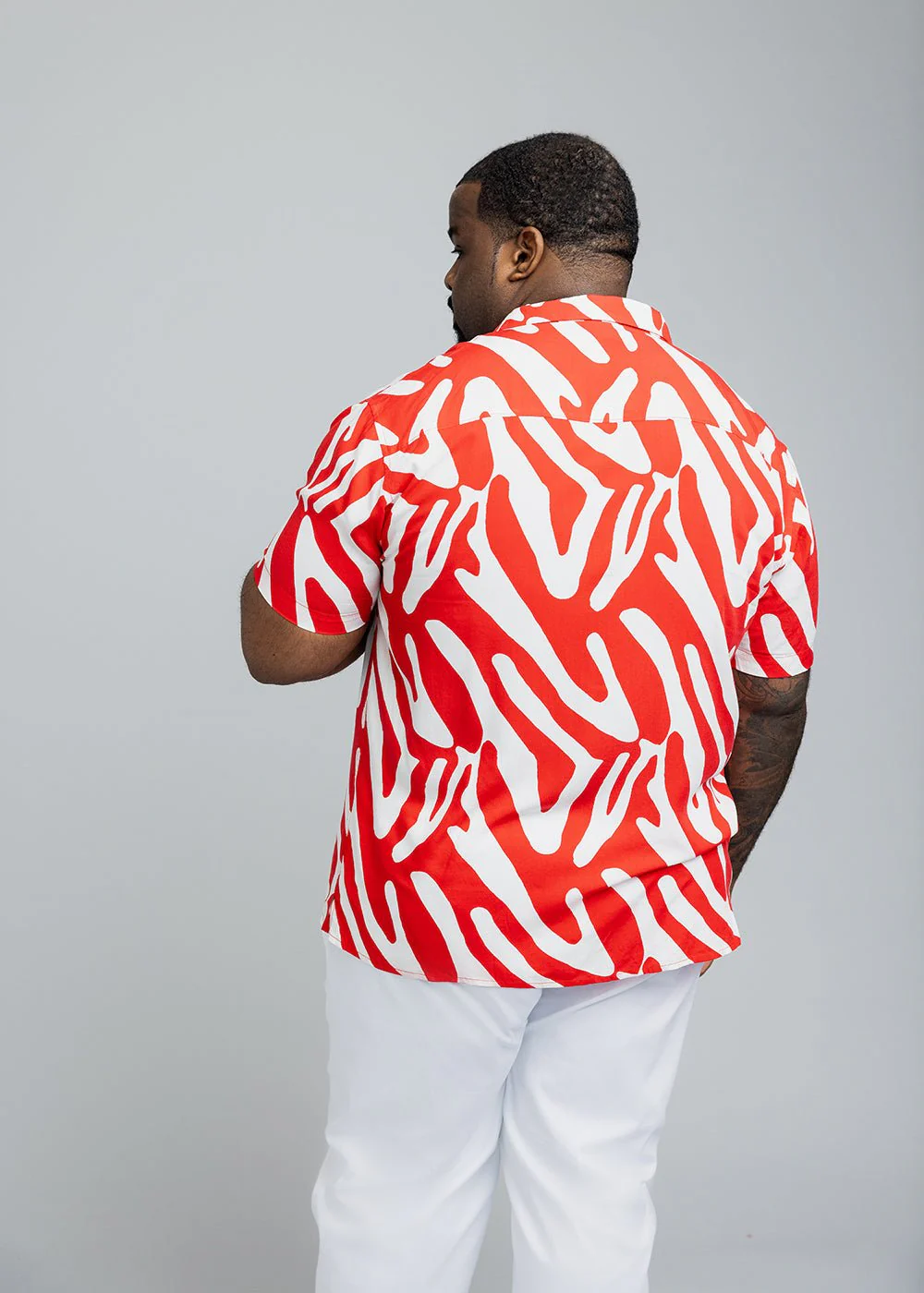 Malik Men's African Print Button-Up Shirt (Deep Orange Zebra Abstract) - Image 7
