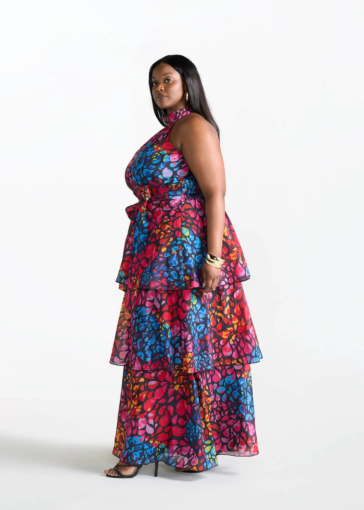 Maya Women's African Print Organza Maxi Dress (Fuchsia Kaleidoscope) - Image 3