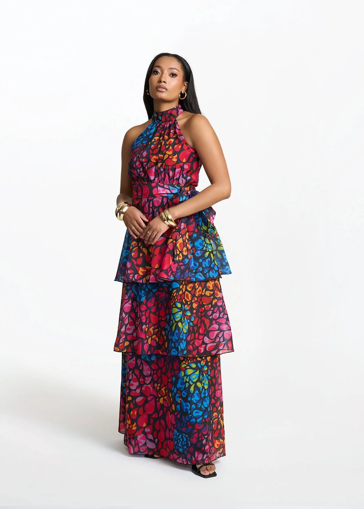 Maya Women's African Print Organza Maxi Dress (Fuchsia Kaleidoscope) - Image 4
