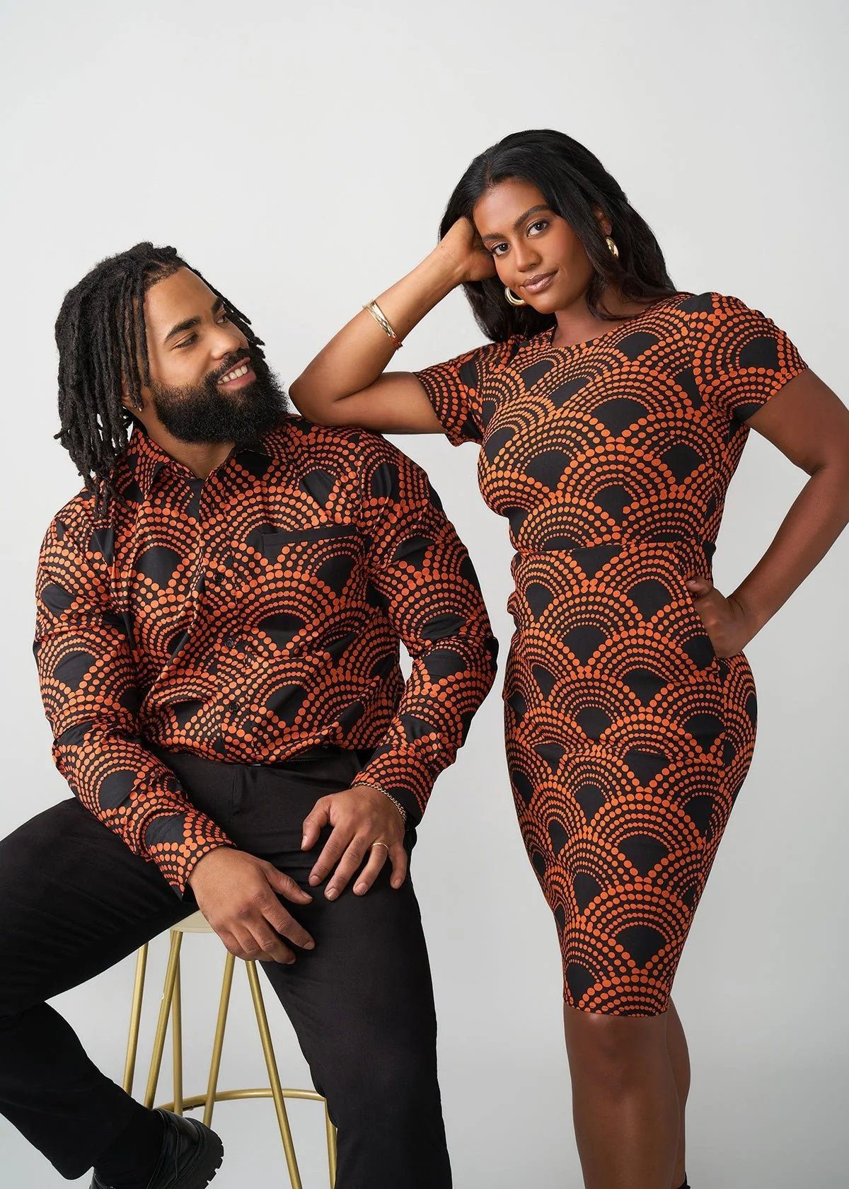 Mazi Men's African Print Button-up Shirt (Black Amber Dots) - Image 5