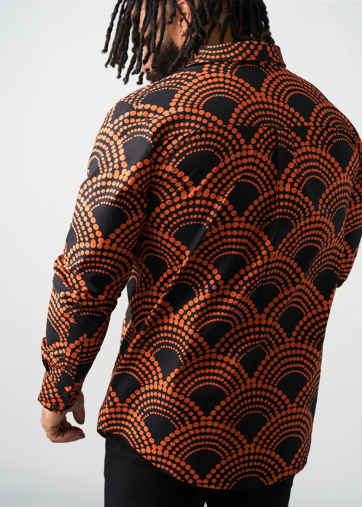 Mazi Men's African Print Button-up Shirt (Black Amber Dots) - Image 7