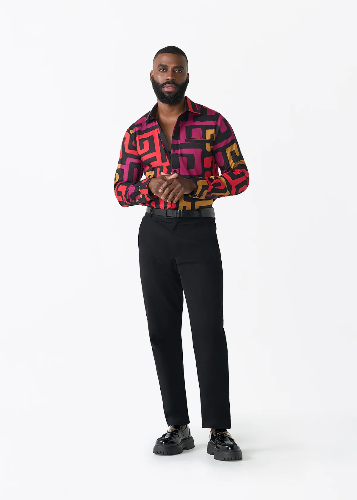 Mazi Men's African Print Button-up Shirt (Black Berry Kuba) - Image 2