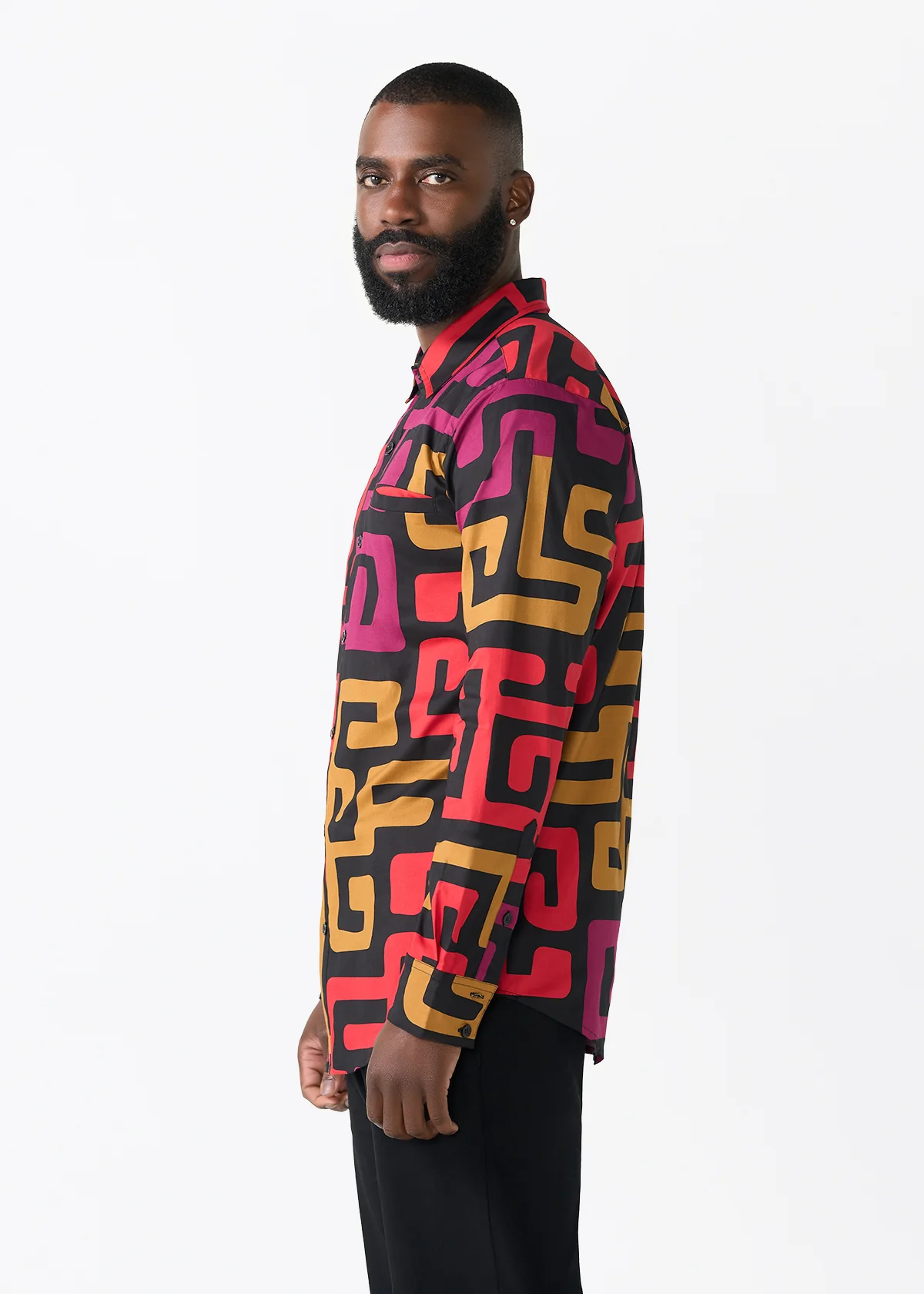 Mazi Men's African Print Button-up Shirt (Black Berry Kuba) - Image 3
