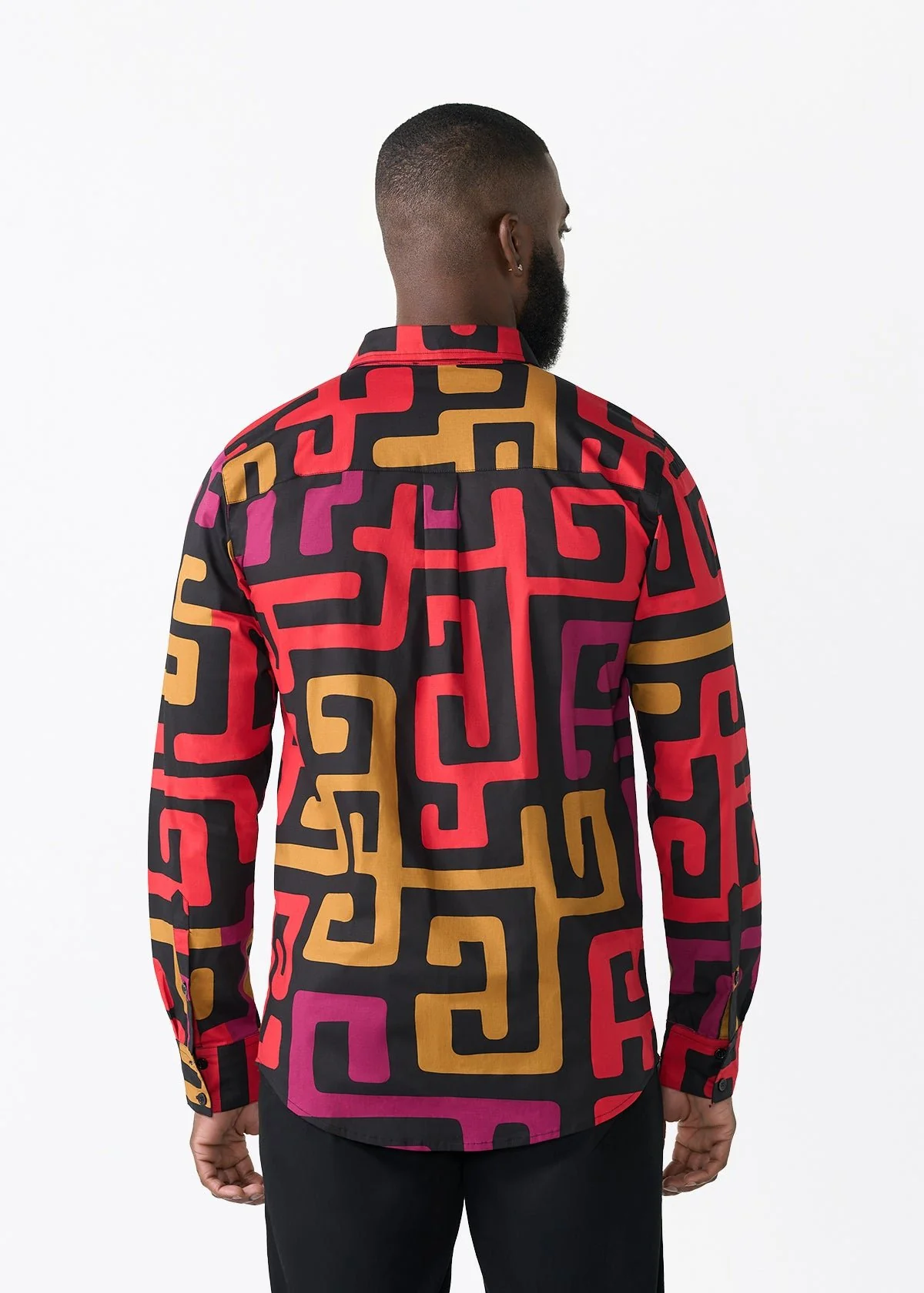 Mazi Men's African Print Button-up Shirt (Black Berry Kuba) - Image 5