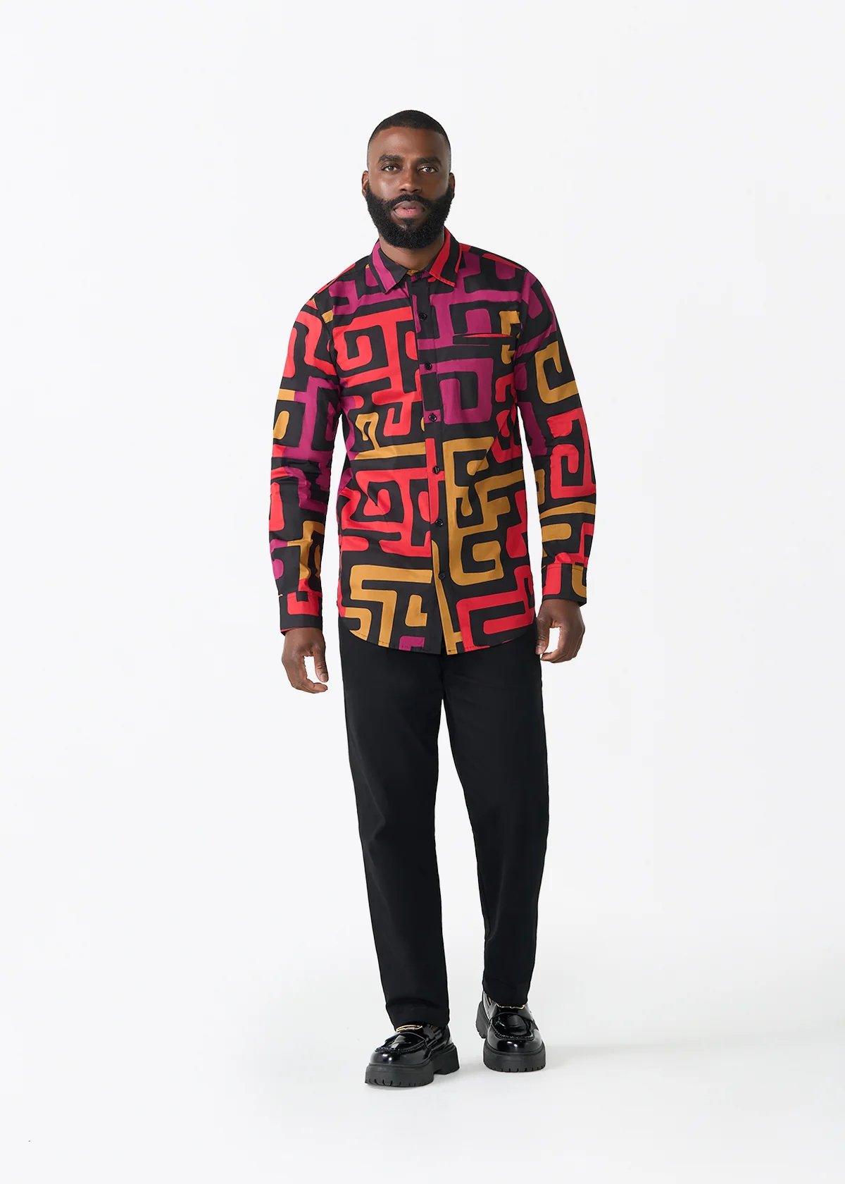 Mazi Men's African Print Button-up Shirt (Black Berry Kuba) - Image 6