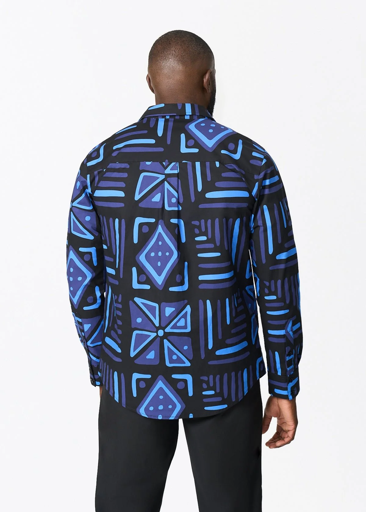 Mazi Men's African Print Button-up Shirt (Black Sapphire Tribal) - Image 5