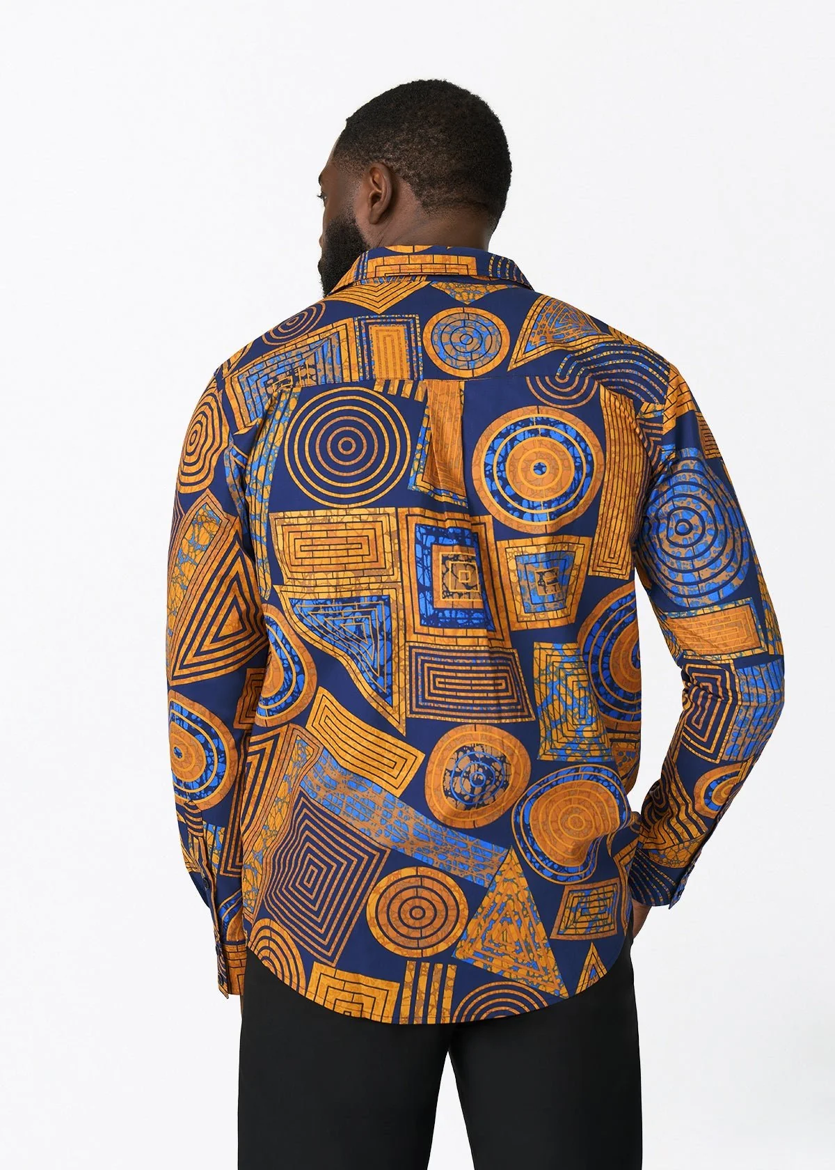 Mazi Men's African Print Button-up Shirt (Royal Blue Geometric) - Image 7