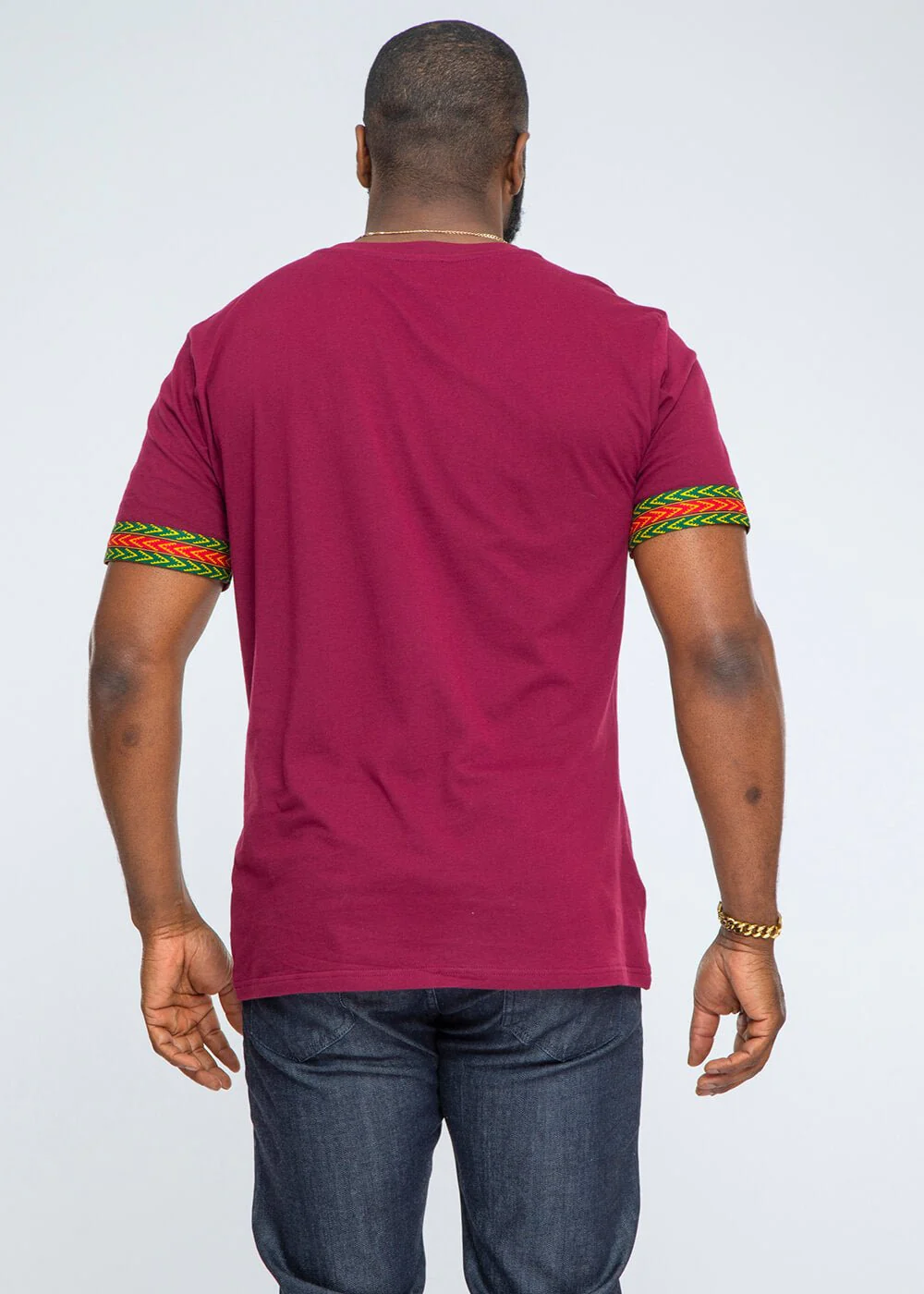Men's African Print Dashiki T-Shirt (Deep Maroon) - Clearance - Image 4