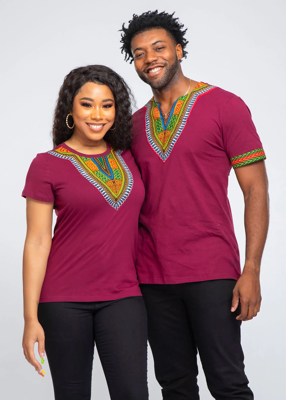 Men's African Print Dashiki T-Shirt (Deep Maroon) - Clearance - Image 5