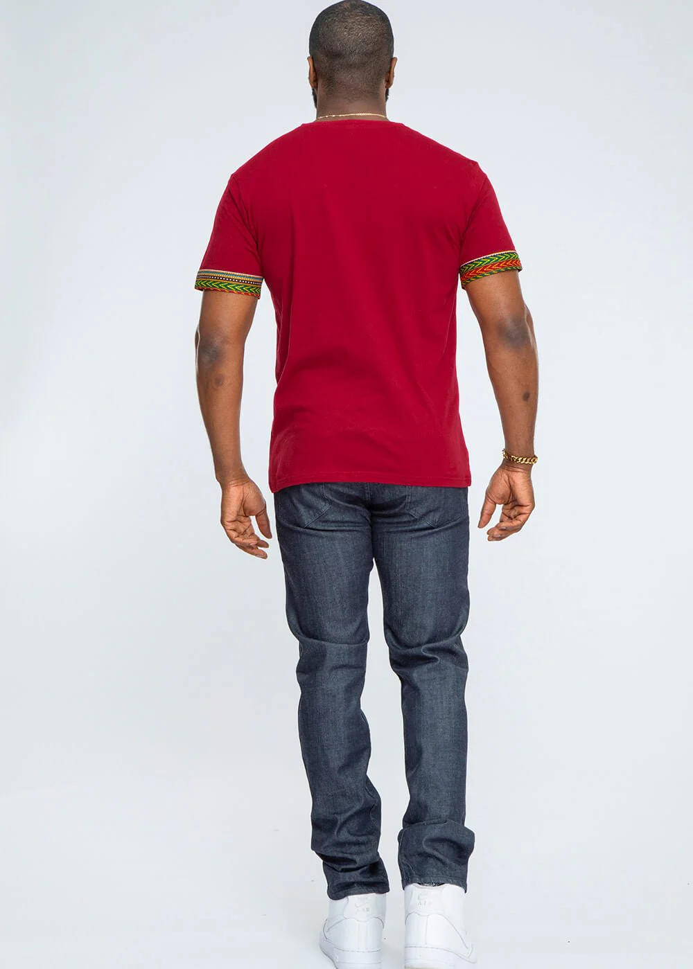 Men's African Print Dashiki T-Shirt (Maroon) - Clearance - Image 4