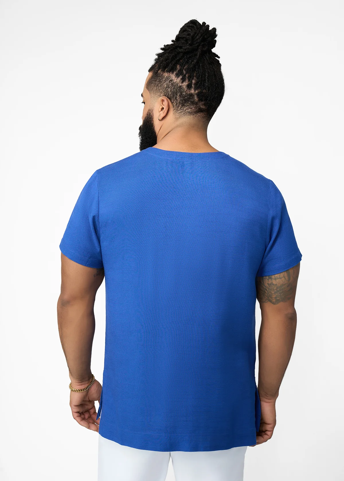 Izibili Men's Embroidered African Linen Blend Tunic (Cobalt) - Image 7