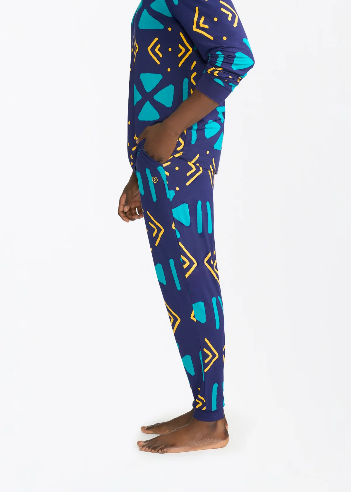 Mobisi Men's African Print Pajama Set (Navy Gold Mudcloth) - Image 3