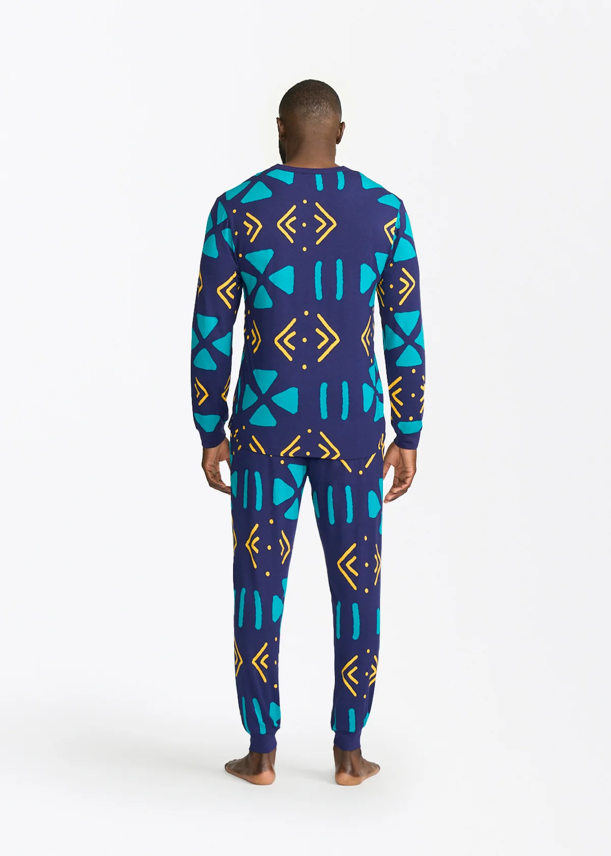 Mobisi Men's African Print Pajama Set (Navy Gold Mudcloth) - Image 4